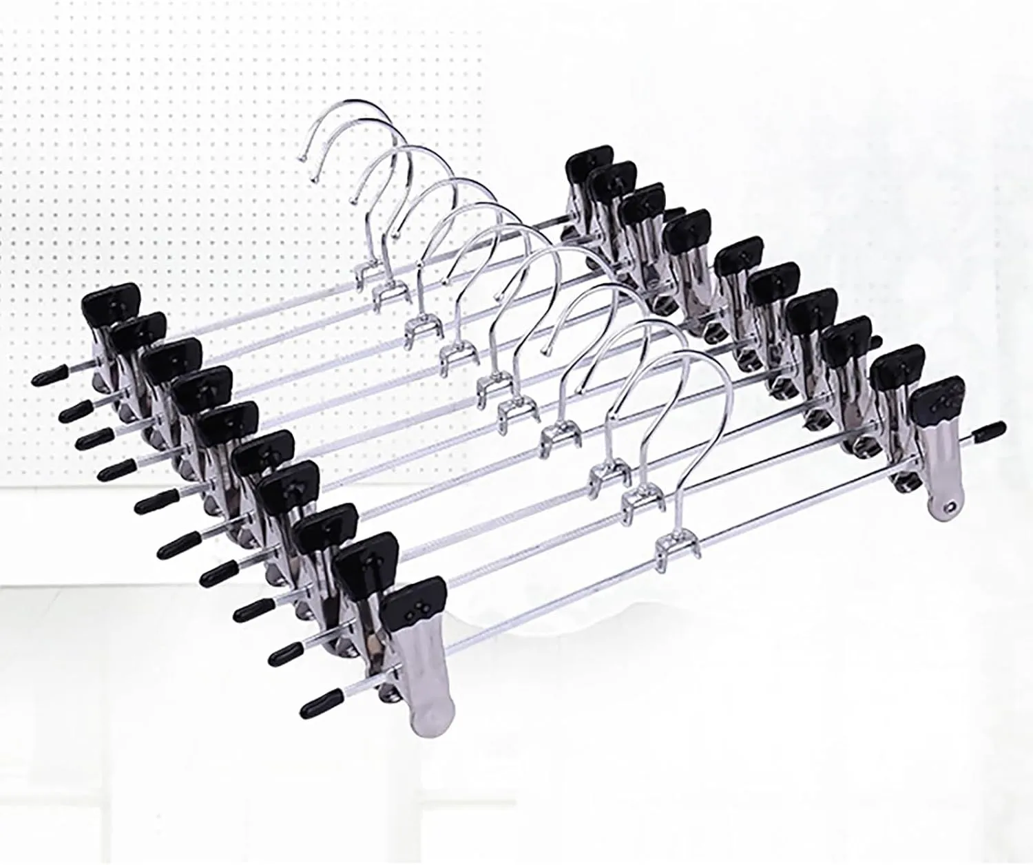 10 Pack Pants Hangers Saving Inch Non Slip Stainless Metal Pants Hanger With Clips Clothes Hangers For Shorts Skirt Bottoms Jeans Large Linen Fabric Foldable Storage Container (Silver, One Size)