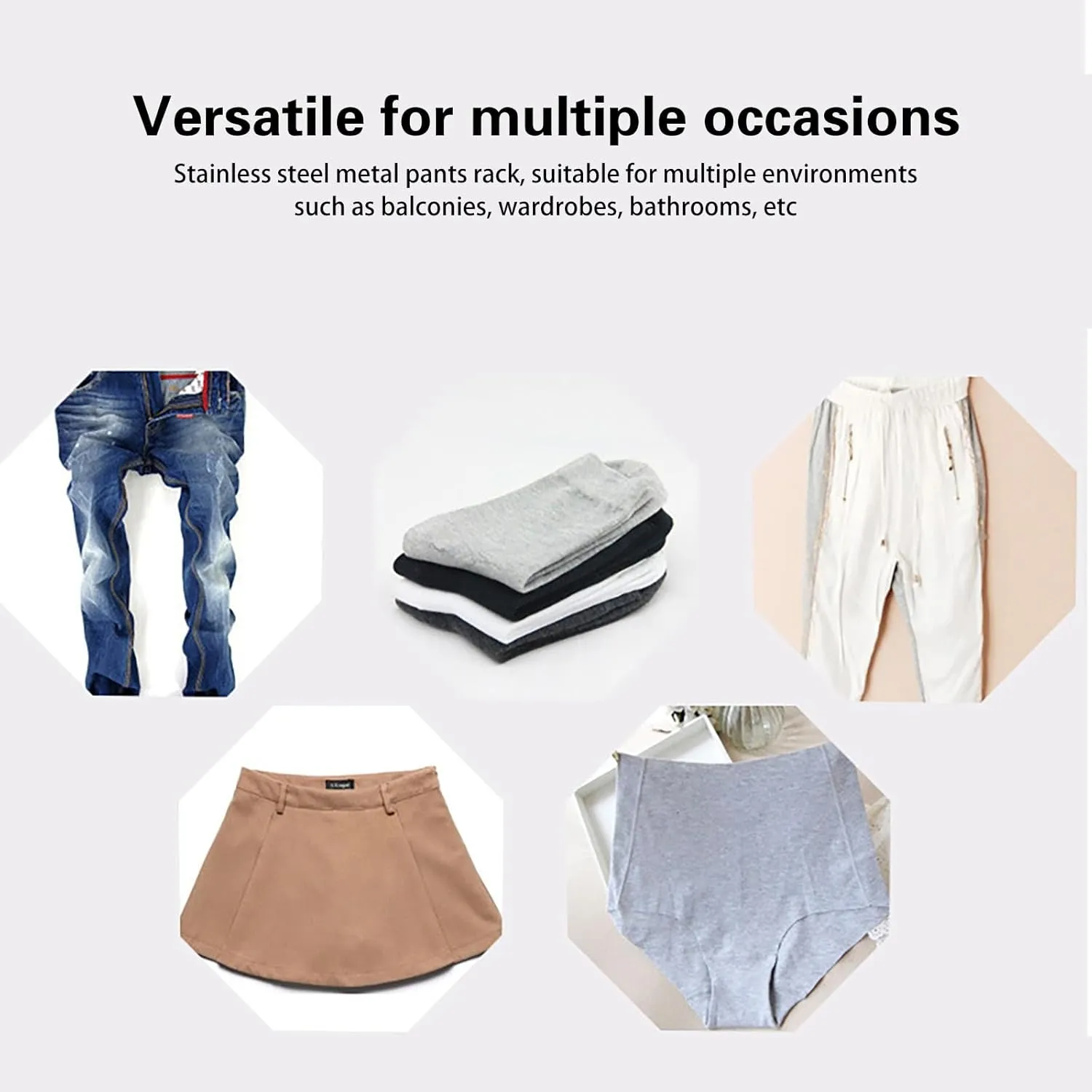 10 Pack Pants Hangers Saving Inch Non Slip Stainless Metal Pants Hanger With Clips Clothes Hangers For Shorts Skirt Bottoms Jeans Large Linen Fabric Foldable Storage Container (Silver, One Size)