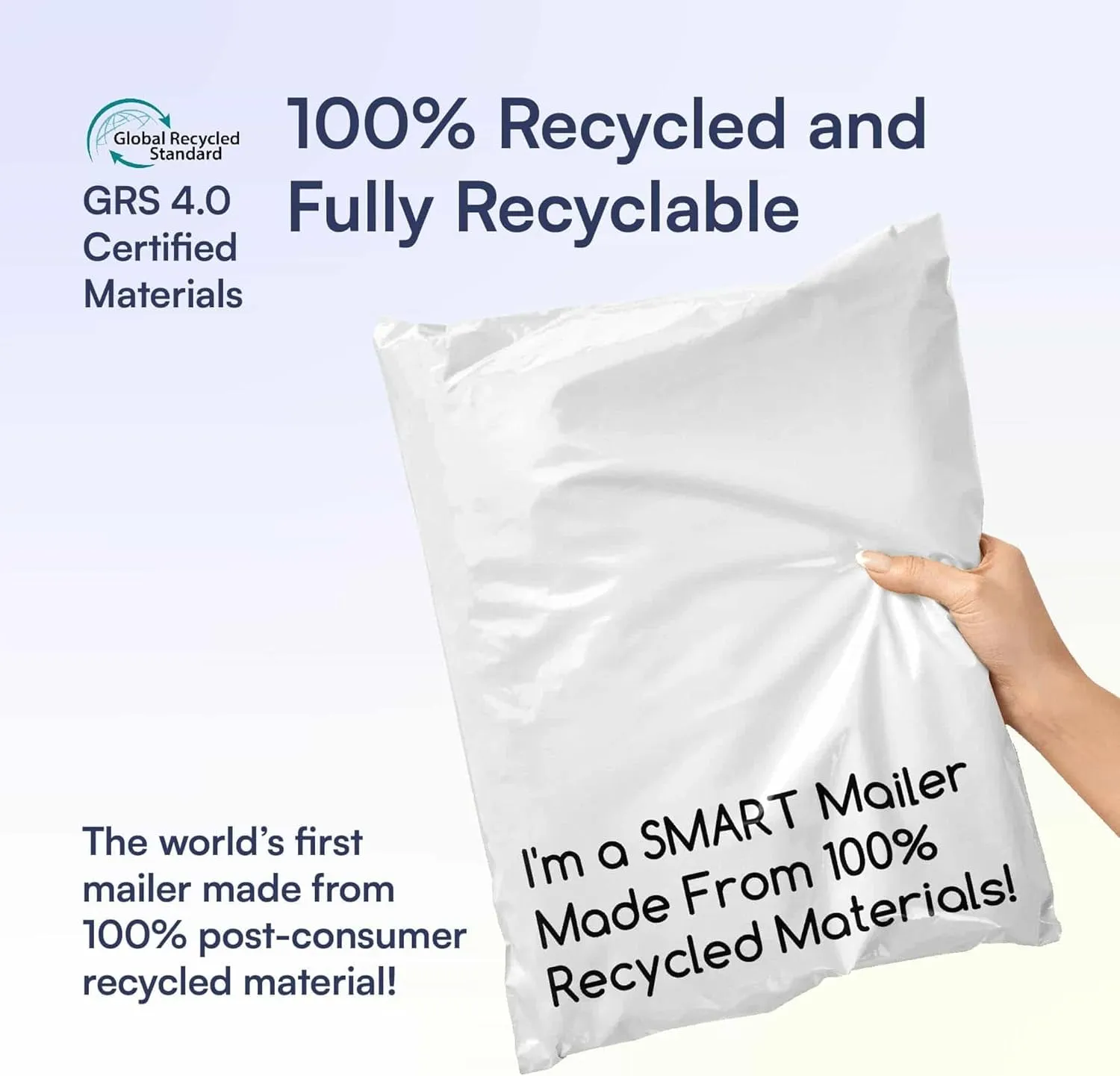 100 Count, 12x15.5 inch Eco Friendly Poly Mailers 100% Recycled Packaging Envelopes Supplies Mailing Bags 2.5 Mil Thick - SMART Mailer
