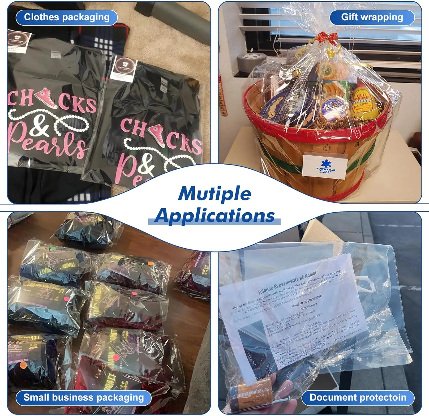 100 pcs 13" x 19" Large Clear Resealable Cellophane Bags for Packaging Products Self-sealing Gift Bags Self-adhesive Plastic Bags for Gifts Clothes Small Business Goodie Bags,Thank you Stickers