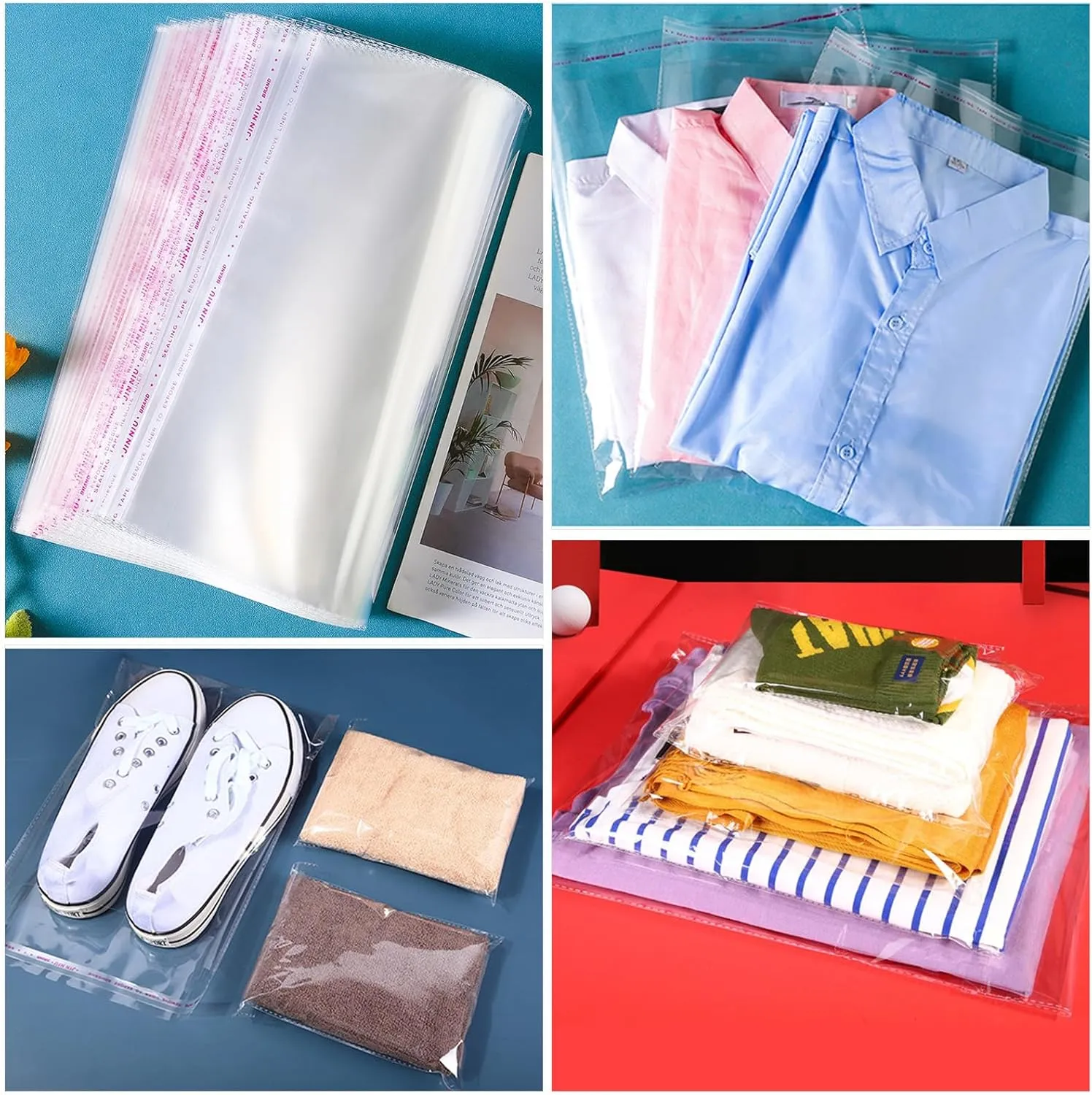 100 pcs 13" x 19" Large Clear Resealable Cellophane Bags for Packaging Products Self-sealing Gift Bags Self-adhesive Plastic Bags for Gifts Clothes Small Business Goodie Bags,Thank you Stickers