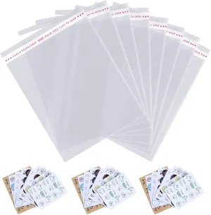 100 pcs 13" x 19" Large Clear Resealable Cellophane Bags for Packaging Products Self-sealing Gift Bags Self-adhesive Plastic Bags for Gifts Clothes Small Business Goodie Bags,Thank you Stickers