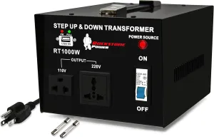 1000 Watt Voltage Converter Transformer - Heavy Duty Step Up/Down AC 110V/120V/220V/240V Power Converter - Circuit Breaker Protection – DC 5V USB Port - CE Certified [3-Year Warranty]