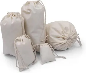 100Pcs 6 x 8 Inches Premium Cotton Muslin Double Drawstring Bags, Reusable Bag Natural Cotton Bags with Drawstring Produce Bags Bulk Gift Bag Jewelry Pouch for Party Wedding Home Storage