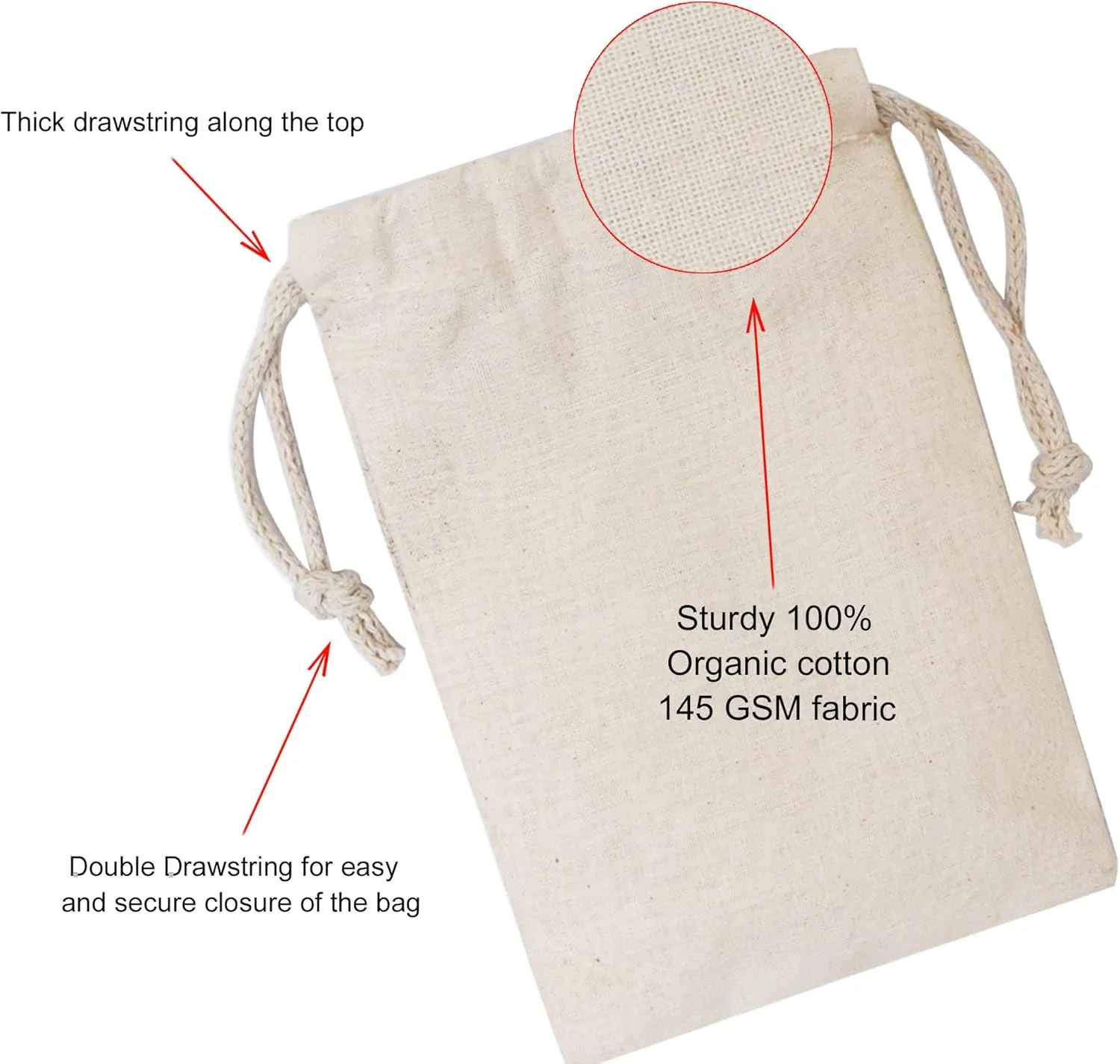 100Pcs 6 x 8 Inches Premium Cotton Muslin Double Drawstring Bags, Reusable Bag Natural Cotton Bags with Drawstring Produce Bags Bulk Gift Bag Jewelry Pouch for Party Wedding Home Storage