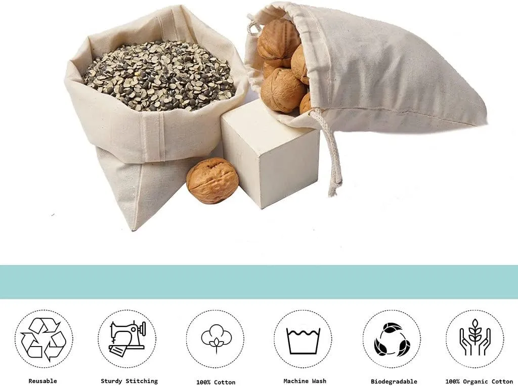100Pcs 6 x 8 Inches Premium Cotton Muslin Double Drawstring Bags, Reusable Bag Natural Cotton Bags with Drawstring Produce Bags Bulk Gift Bag Jewelry Pouch for Party Wedding Home Storage