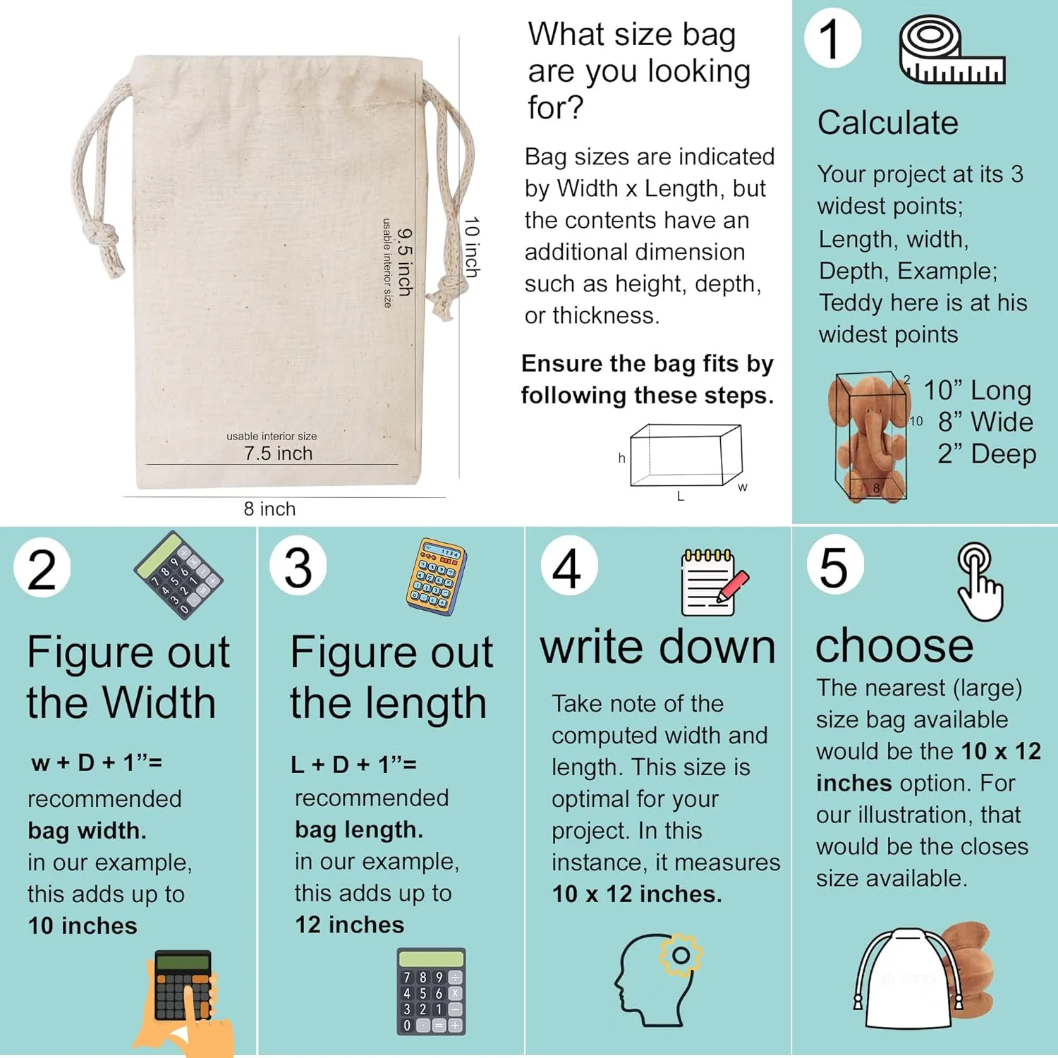 100Pcs 6 x 8 Inches Premium Cotton Muslin Double Drawstring Bags, Reusable Bag Natural Cotton Bags with Drawstring Produce Bags Bulk Gift Bag Jewelry Pouch for Party Wedding Home Storage