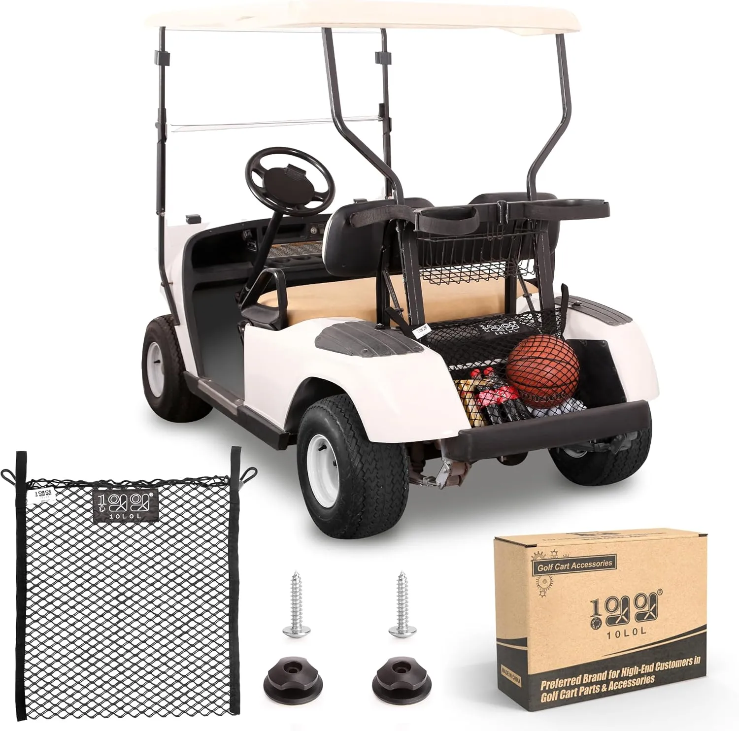 10L0L Golf Cart Cargo Net Bag for 2 Passengers, Portable Double-Layer Nylon Mesh, Adjustable Elastic Storage Nets- for Yamaha, Club Car, EZGO- Black.