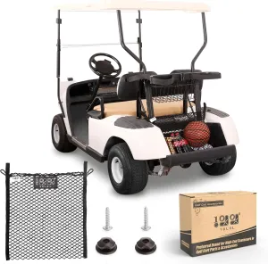 10L0L Golf Cart Cargo Net Bag for 2 Passengers, Portable Double-Layer Nylon Mesh, Adjustable Elastic Storage Nets- for Yamaha, Club Car, EZGO- Black.