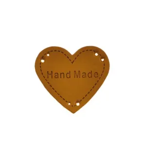 10pcs Heart Shape Faux Leather Clothing Patch Labels for Handmade Clothes Goods Sewing Tags Hand Made Brown PU Leather Applique