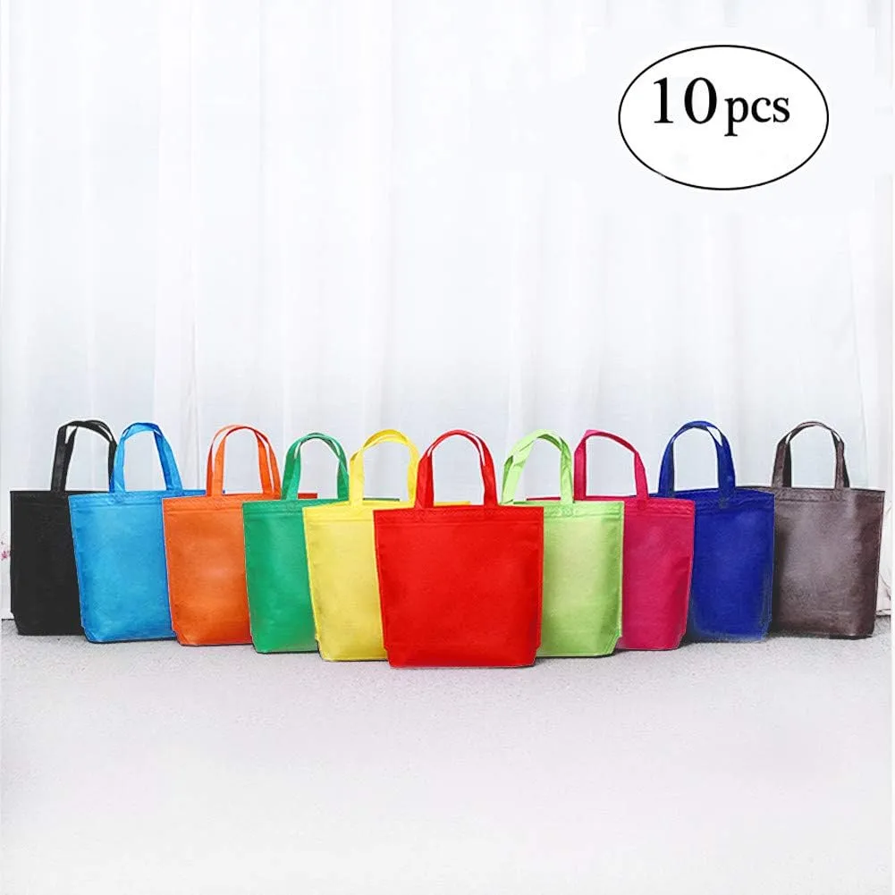 10PCS Reusable Tote Bags Travel To-Go Kicthen Dining Food Non-woven Fabric Shopping Grocery Bags with Handles