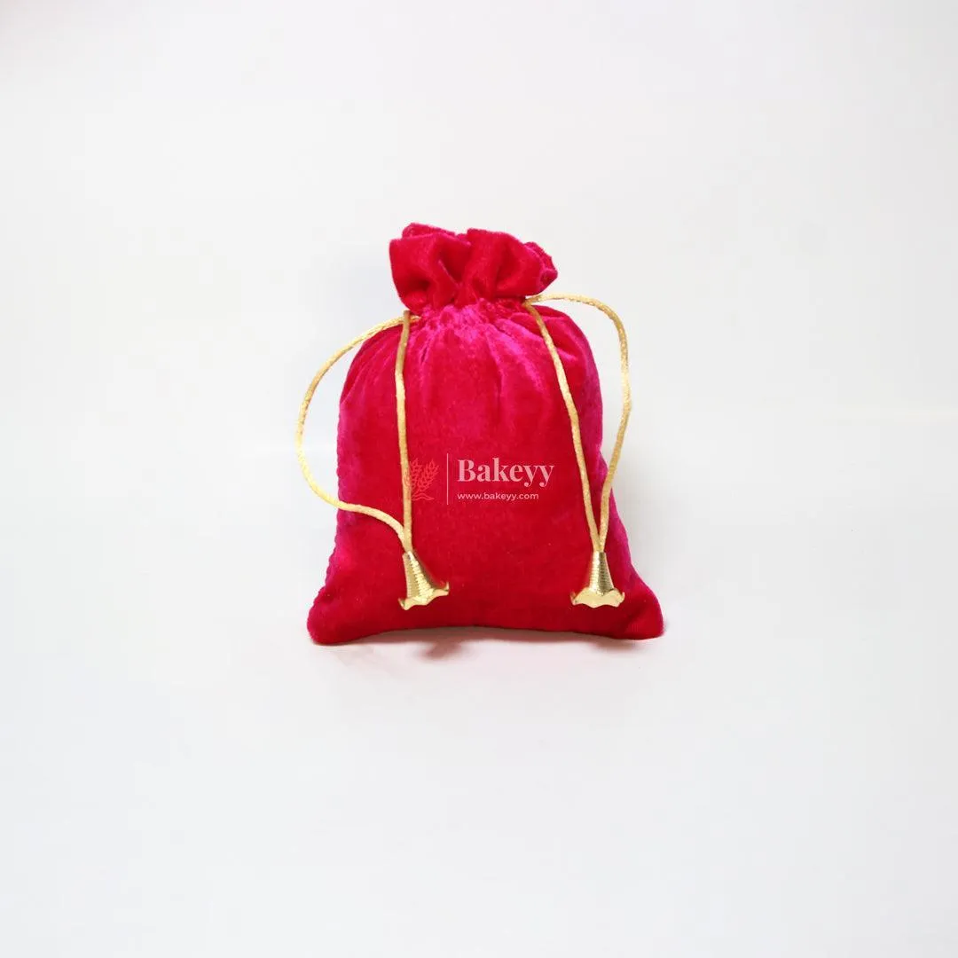 10x14 cm | Velvet Drawstring Potli Bag | Dark Pink Colour | Pack of 10 | Luxurious Gift & Storage Pouch |