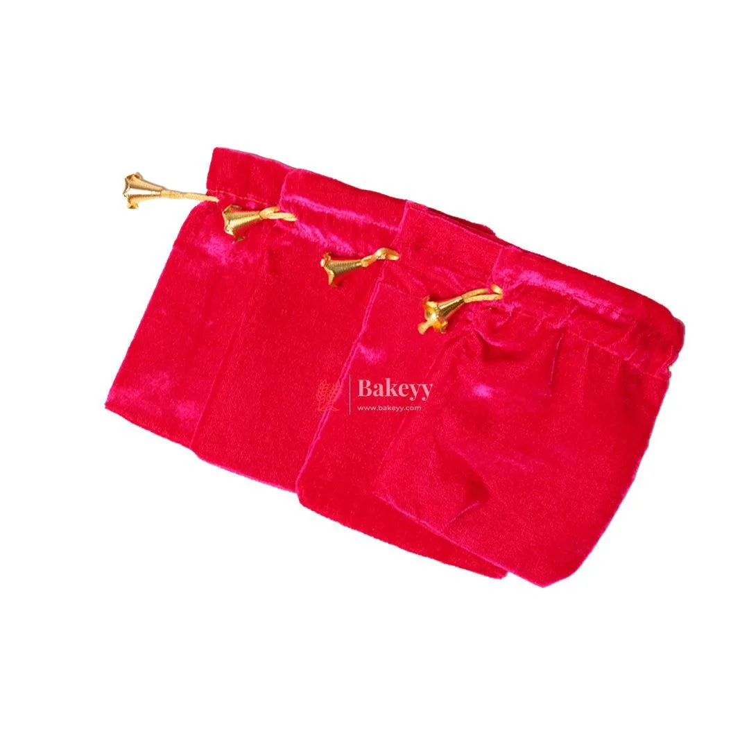 10x14 cm | Velvet Drawstring Potli Bag | Dark Pink Colour | Pack of 10 | Luxurious Gift & Storage Pouch |