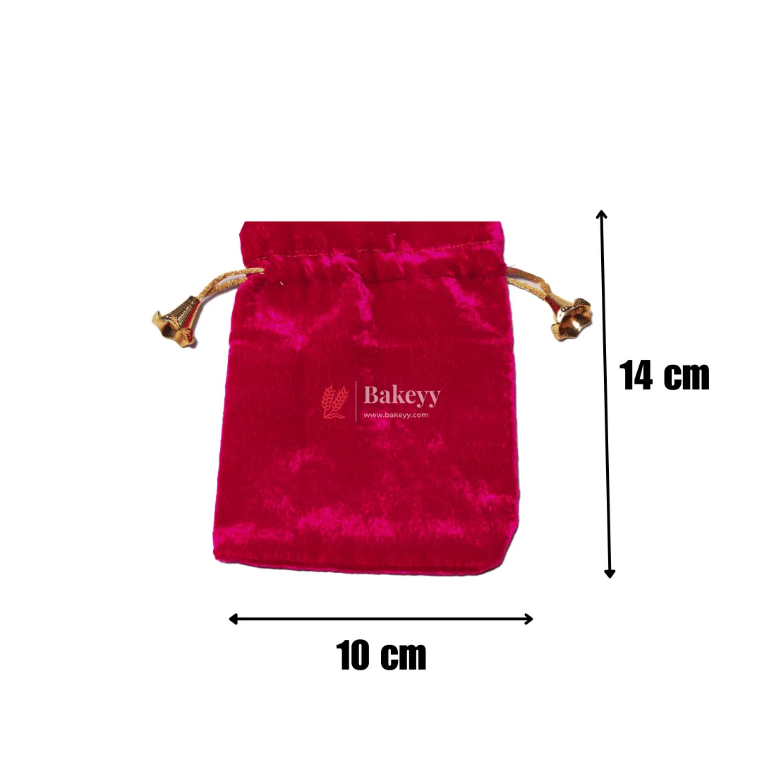 10x14 cm | Velvet Drawstring Potli Bag | Dark Pink Colour | Pack of 10 | Luxurious Gift & Storage Pouch |