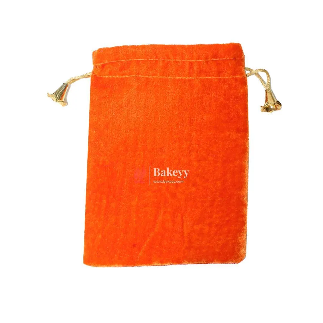 10x14 cm | Velvet Drawstring Potli Bag | Orange  Colour | Pack of 10 | Luxurious Gift & Storage Pouch |