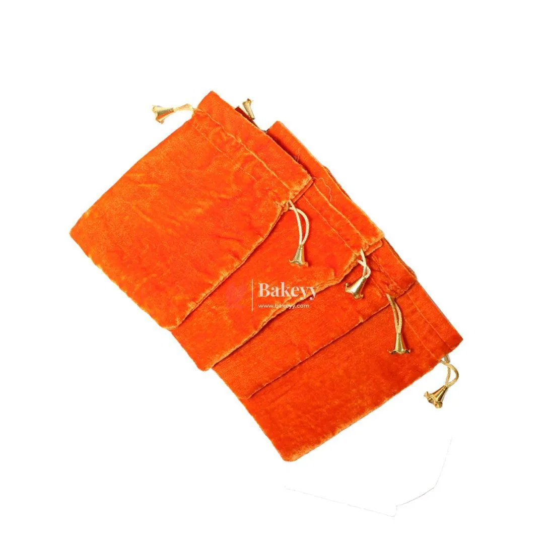 10x14 cm | Velvet Drawstring Potli Bag | Orange  Colour | Pack of 10 | Luxurious Gift & Storage Pouch |