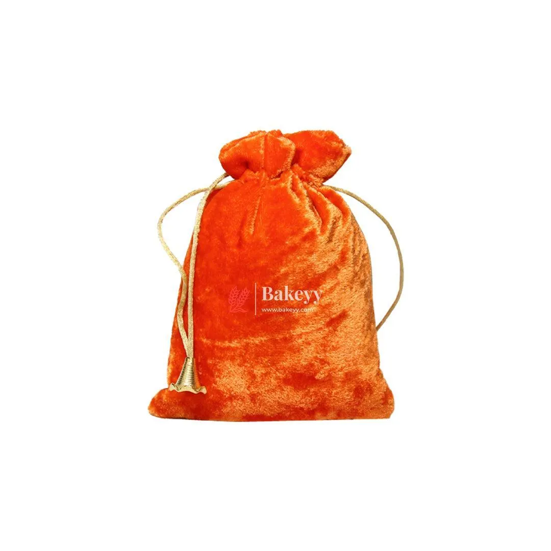 10x14 cm | Velvet Drawstring Potli Bag | Orange  Colour | Pack of 10 | Luxurious Gift & Storage Pouch |