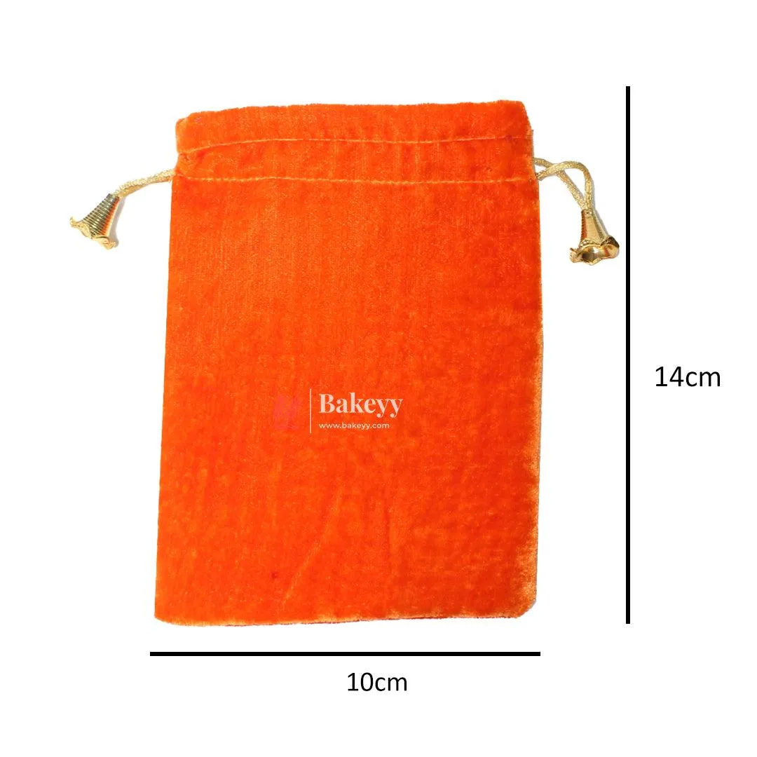 10x14 cm | Velvet Drawstring Potli Bag | Orange  Colour | Pack of 10 | Luxurious Gift & Storage Pouch |