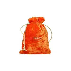 10x14 cm | Velvet Drawstring Potli Bag | Orange  Colour | Pack of 10 | Luxurious Gift & Storage Pouch |
