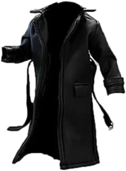 1/12 Scale Sodier Wired Black Faux Leather Trench Coat Model for 6" Figure