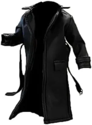 1/12 Scale Sodier Wired Black Faux Leather Trench Coat Model for 6" Figure