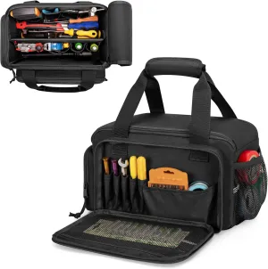 12-Inch Tool Bag with Anti-friction Bottom, Hand Tool Storage Organizer Bag for Men, Tactical Range Bag, Multi-purpose Work Tote for Repairman, Electrician, Carpenters, Handyman, Black