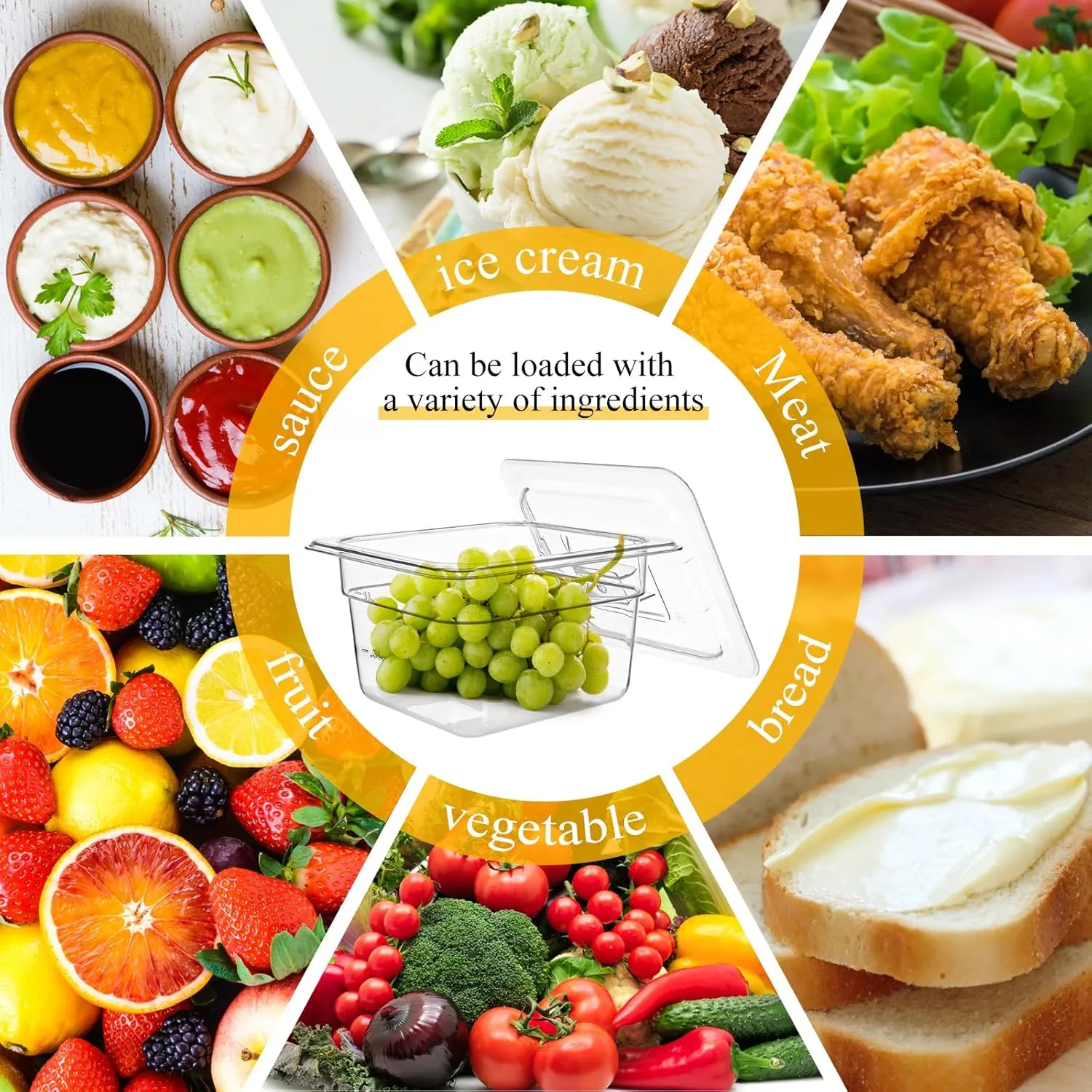 12 Pack Plastic Clear Food Pan with Lids, 1/6 Size 4'' Deep Commercial Stackable Polycarbonate Pans Hotel Food Storage Pan with 1 Pcs Spoon for Fruits Vegetables