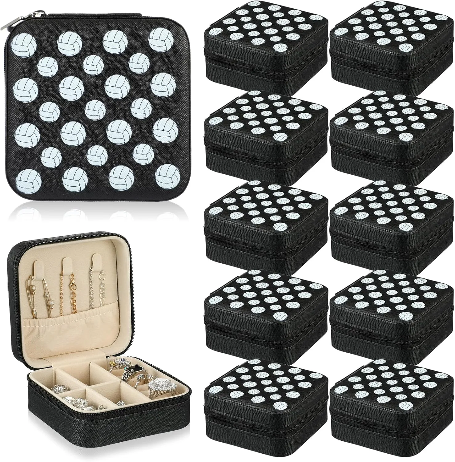 12 Pcs Volleyball Gifts for Team Bulk Volleyball Jewelry Box Small Portable Case for Team Coach Supplies (Black)