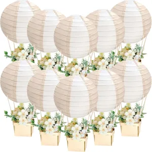 12 Sets Baby Shower Hot Air Balloon Table Centerpieces for DIY Hot Air Balloon Party Decorations Gender Reveal First Birthday Centerpiece for Wedding Birthday Baby Shower (Naked Color,Striped)