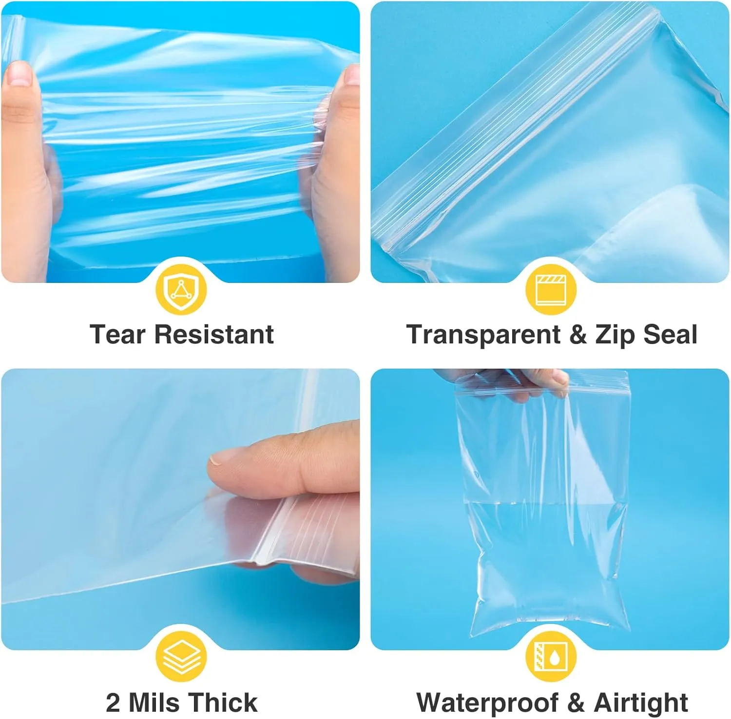 1200pcs Clear Plastic Bags, 5" x 7" Jewelry Bags, 2 Mil Thick, Zip Seal Poly Baggies for Travel, Storage, Packaging