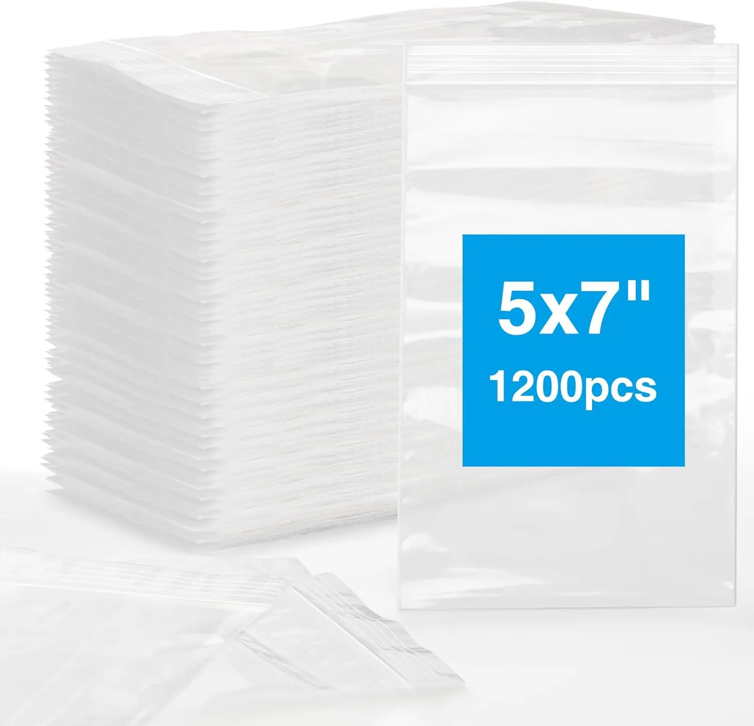 1200pcs Clear Plastic Bags, 5" x 7" Jewelry Bags, 2 Mil Thick, Zip Seal Poly Baggies for Travel, Storage, Packaging