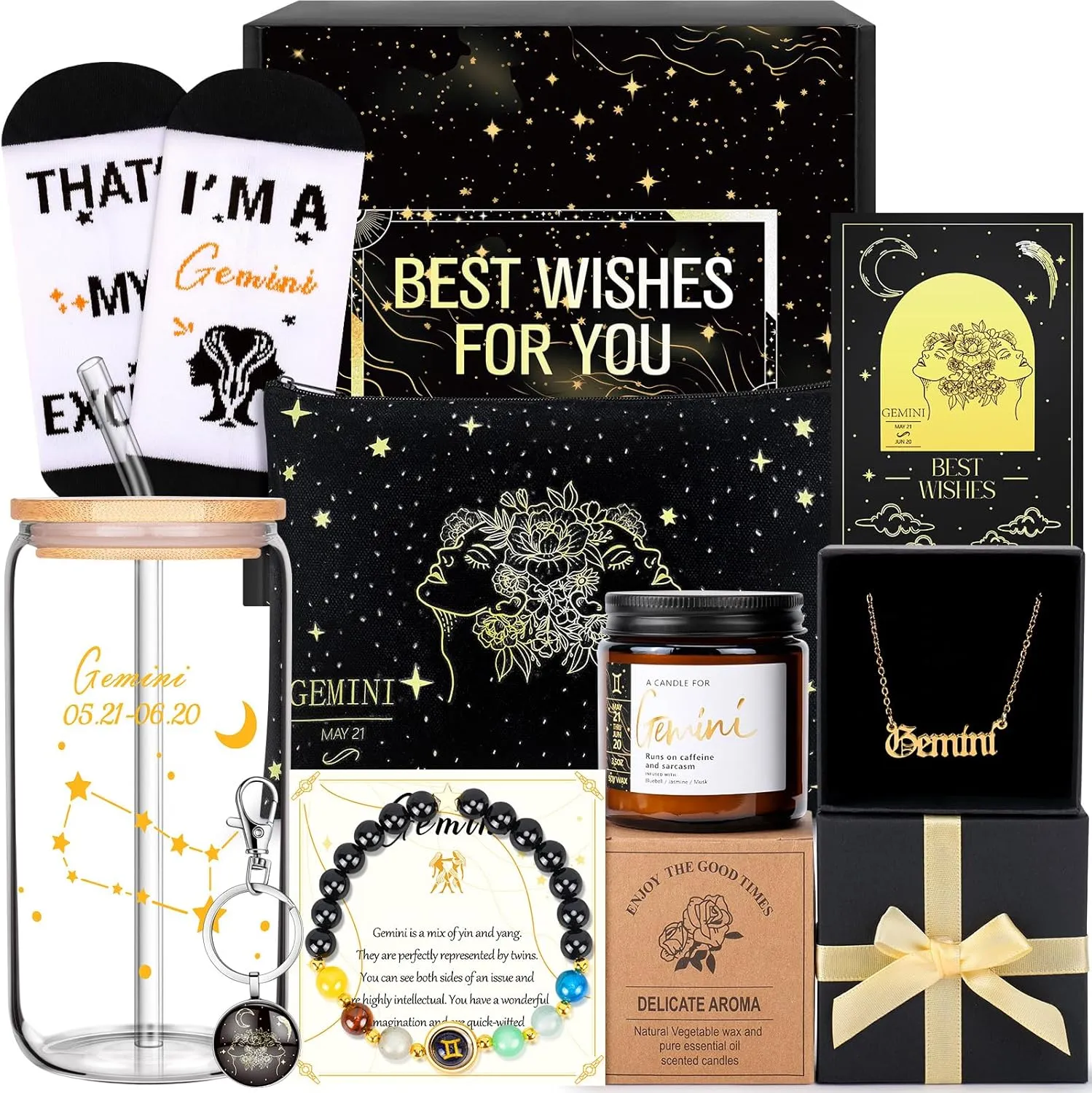 12PCS Gemini Birthday Gifts for Women-Gemini Zodiac Gifts for Women, Mom, Wife, Self Care Package,Get Well Soon, Mother's Day Baskets Birthday Astrological Baskets