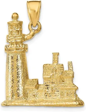 14K Yellow Gold Charm Pendant, 3-D Cape Cod Lighthouse, Ma