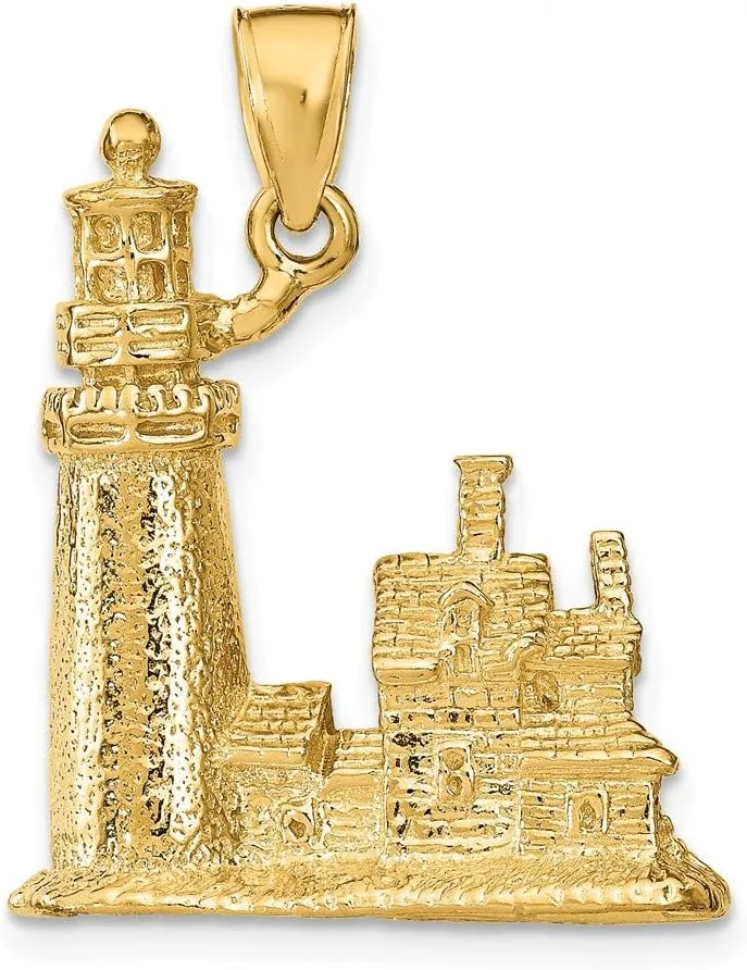 14K Yellow Gold Charm Pendant, 3-D Cape Cod Lighthouse, Ma