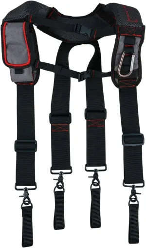 15-214 Trigger Snap Hook End Construction Work Suspender with Gel Pad Detachable Phone Holder, Black/Red
