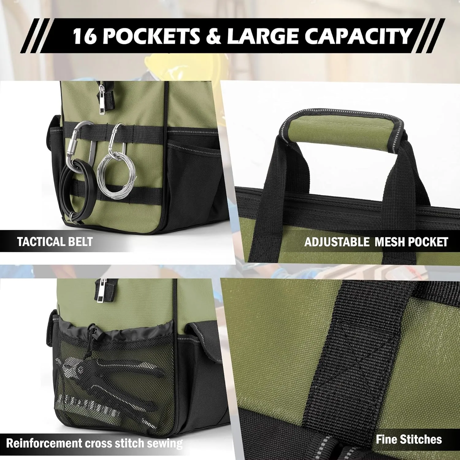 15 Inch Heavy Duty Tool Bag, Portable Tool Box Organizer Storage with Adjustable Shoulder Strap, Tactical Carry Tote Toolbox with Large Zipper