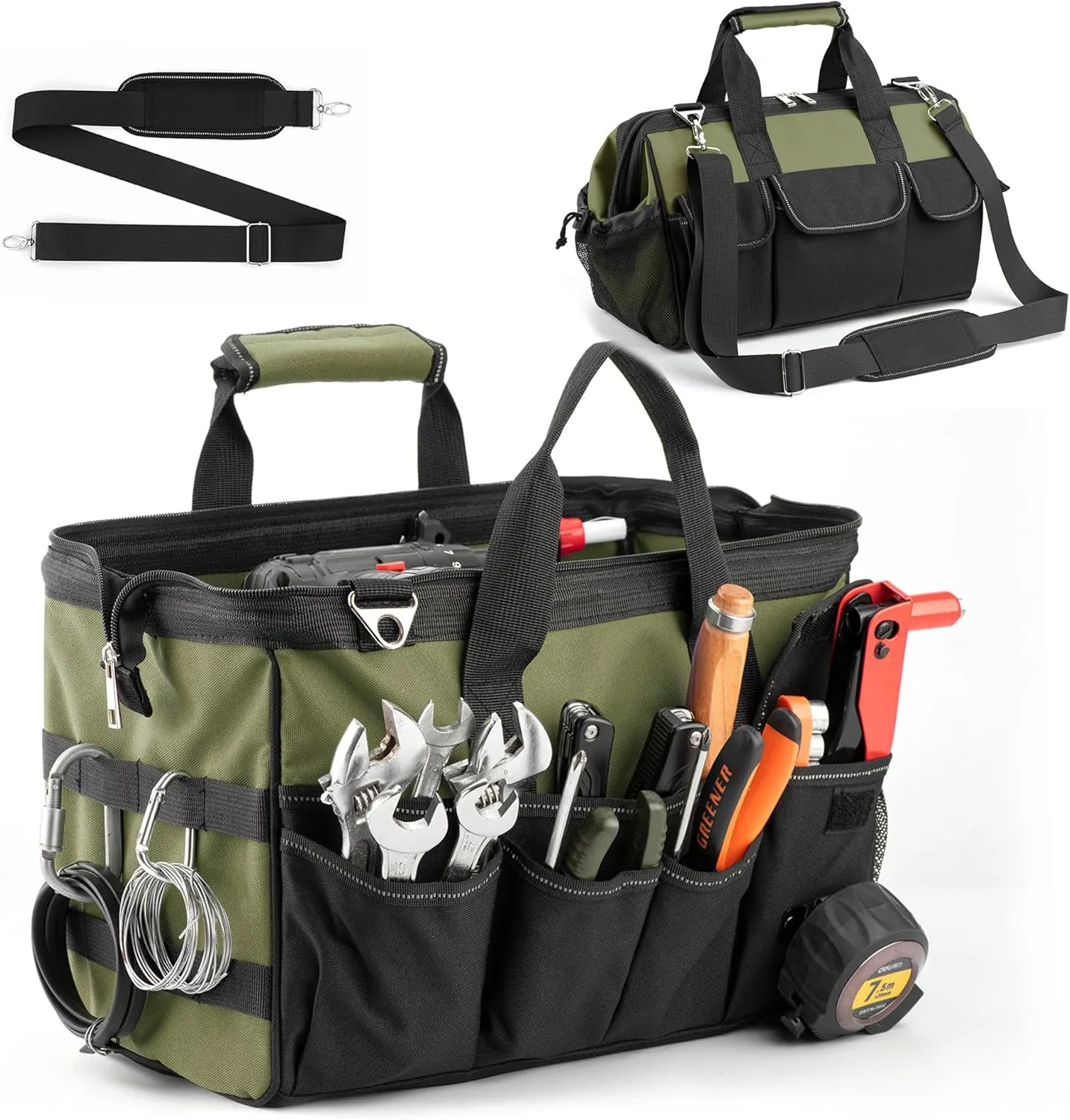 15 Inch Heavy Duty Tool Bag, Portable Tool Box Organizer Storage with Adjustable Shoulder Strap, Tactical Carry Tote Toolbox with Large Zipper