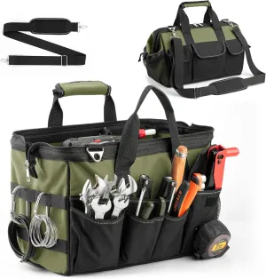 15 Inch Heavy Duty Tool Bag, Portable Tool Box Organizer Storage with Adjustable Shoulder Strap, Tactical Carry Tote Toolbox with Large Zipper