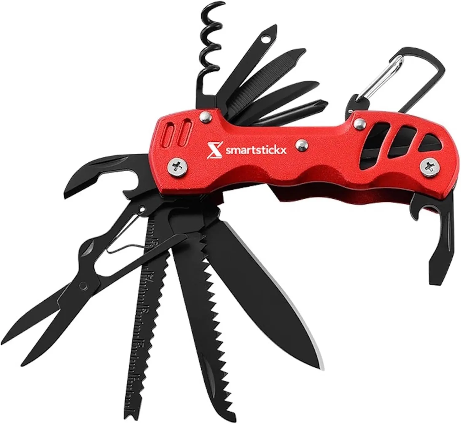 16-in-1 Pocket Army Knife multitool MilitaryGrade Steel: Swiss Style Multi Functional Small Folding Knife, Survival Tools with Keychain, Wine/Bottle Opener, Scissors, Saw, Screwdrivers