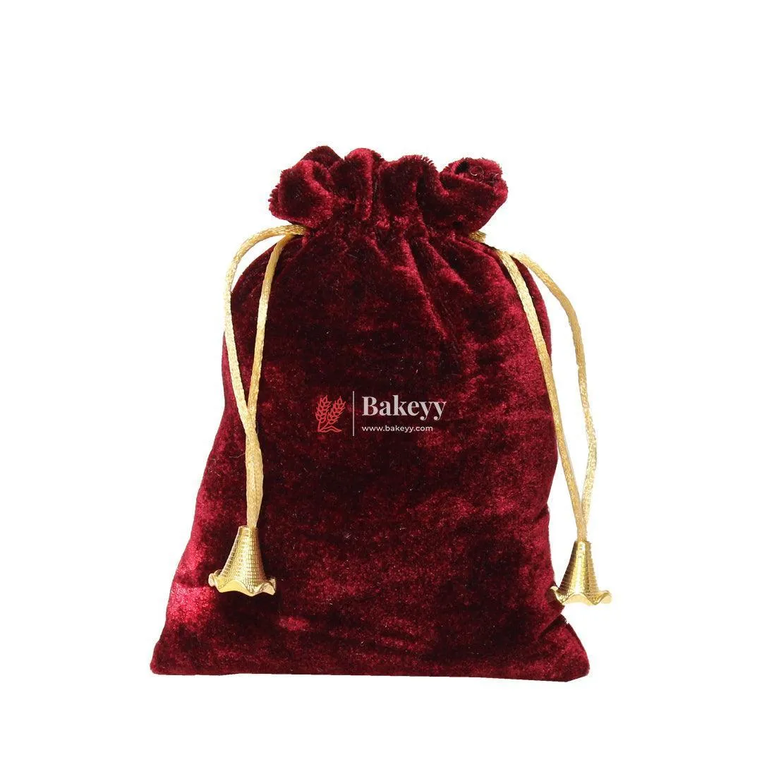 16x20 cm | Velvet Drawstring Potli Bag | Brown  Colour | Pack of 10 | Luxurious Gift & Storage Pouch |