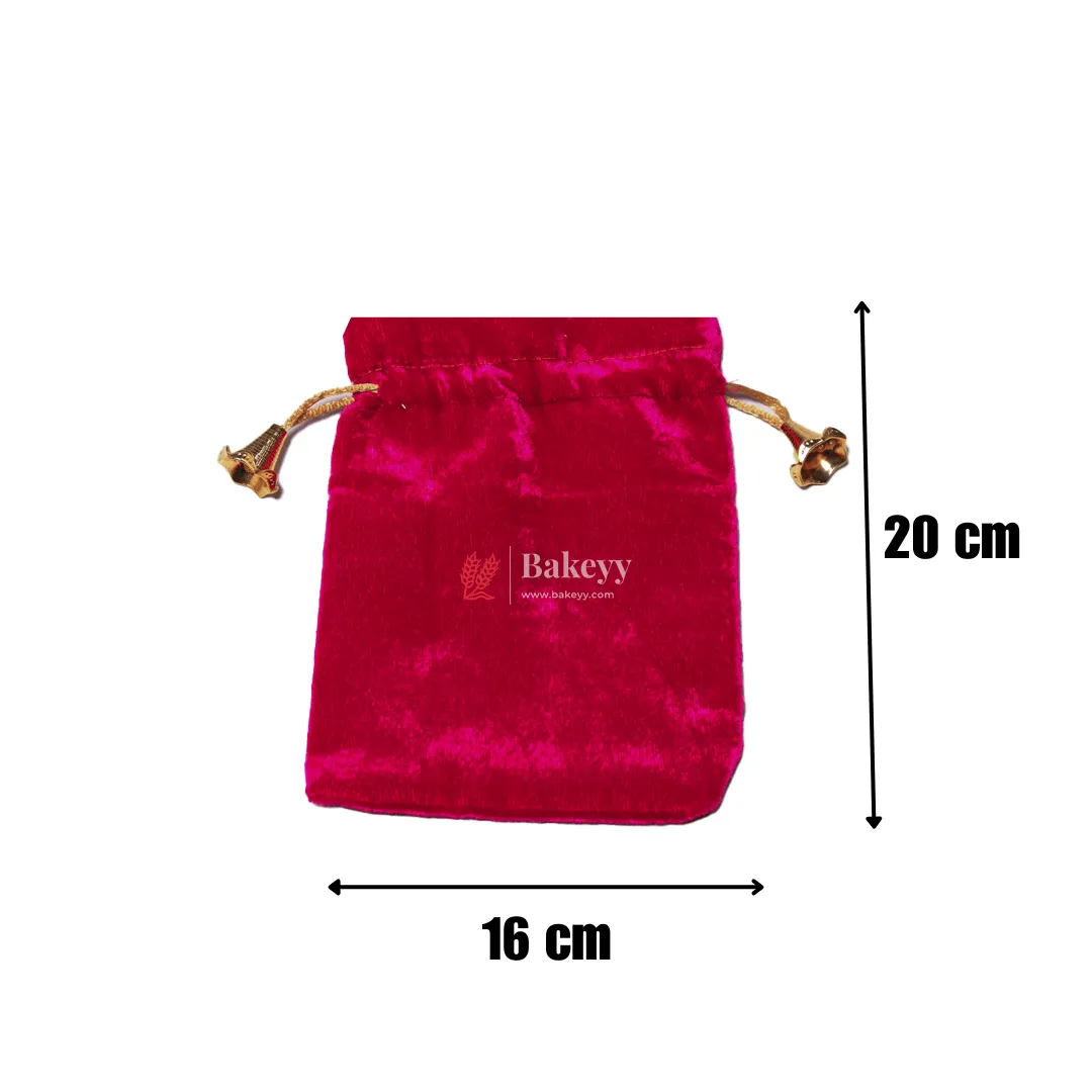 16x20 cm | Velvet Drawstring Potli Bag | Dark Pink Colour | Pack of 10 | Luxurious Gift & Storage Pouch|