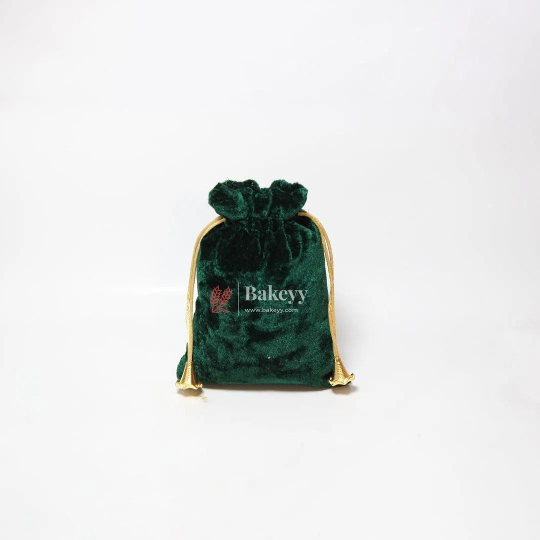 16x20 cm  | Velvet Drawstring Potli Bag | Green Colour |  Pack of 10 | Luxurious Gift & Storage Pouch |