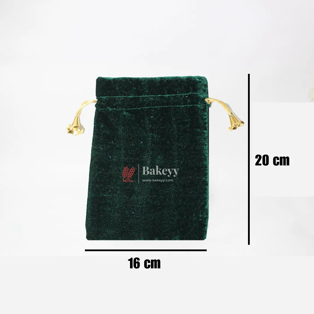 16x20 cm  | Velvet Drawstring Potli Bag | Green Colour |  Pack of 10 | Luxurious Gift & Storage Pouch |
