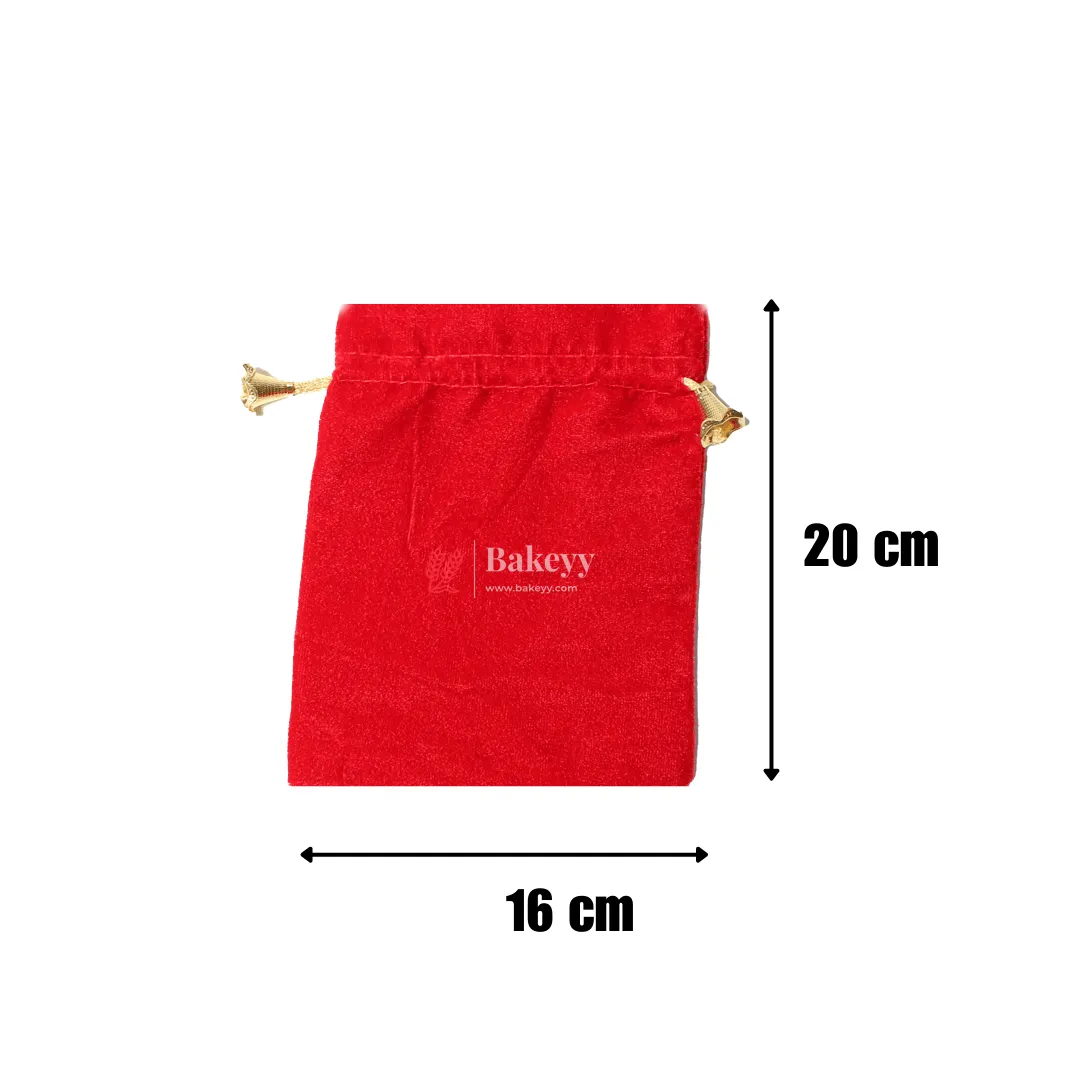 16x20 cm | Velvet Drawstring Potli Bag | Red Colour | Pack 10 |Luxurious Gift & Storage Pouch|