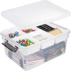 17 QT Plastic Storage Bin with Lid, Clear Organizing Container with Removable Tray, Multipurpose Stackable Storage Box for Home, Office and School Supplies