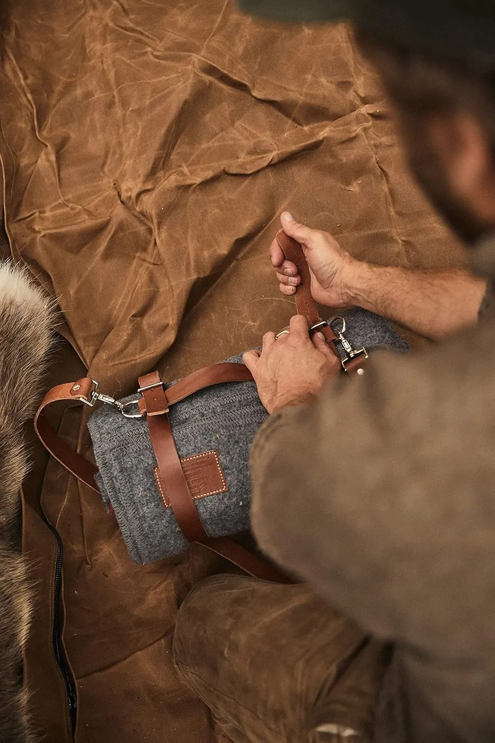 1844 Helko Werk Germany Waxed Canvas Bedroll & Swiss Army Blanket Bundle - Camping Bedroll with Leather Straps and Zipper - Waterproof Portable Bed (Blanket   Bedroll Field Tan) #F8761TB