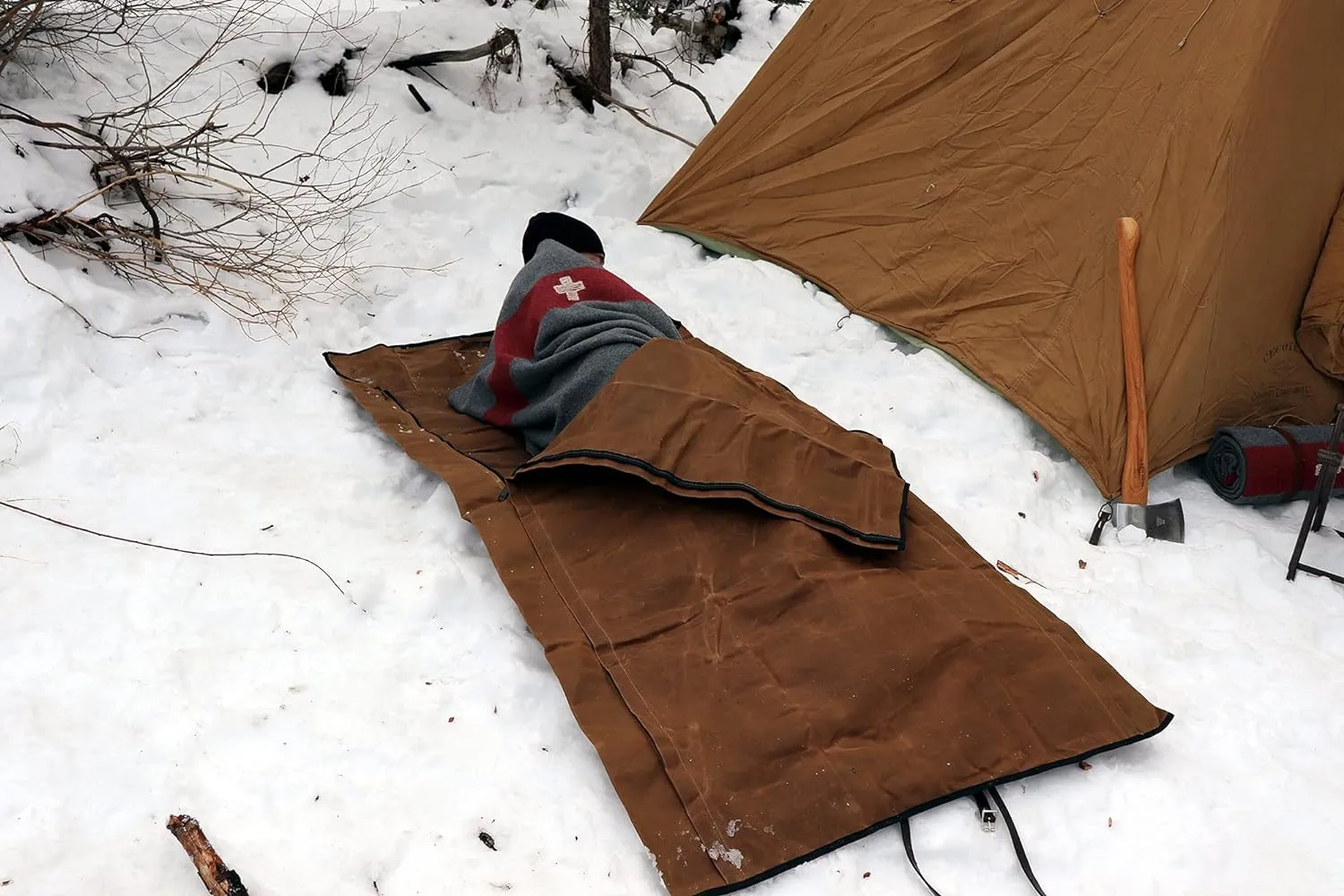 1844 Helko Werk Germany Waxed Canvas Bedroll & Swiss Army Blanket Bundle - Camping Bedroll with Leather Straps and Zipper - Waterproof Portable Bed (Blanket   Bedroll Field Tan) #F8761TB