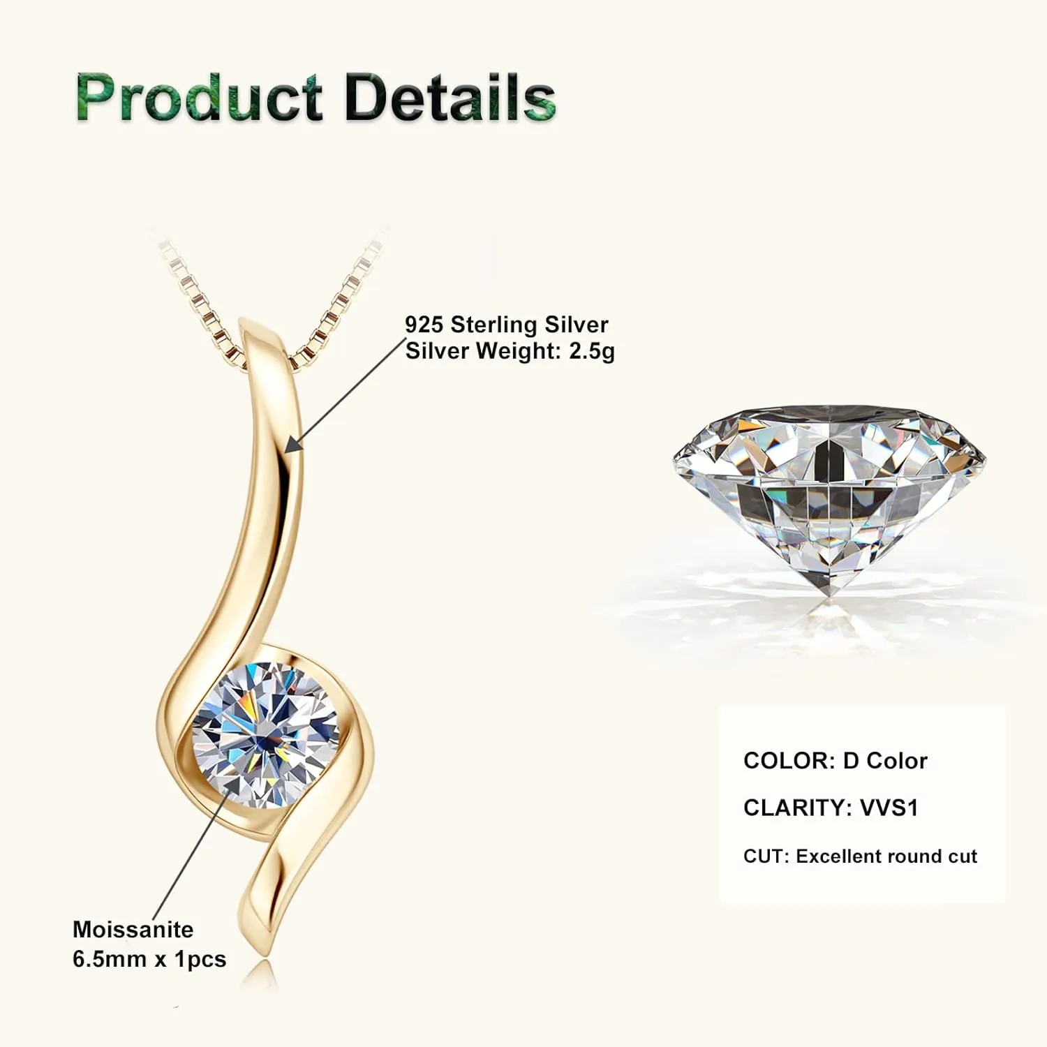 1CT Moissanite Pendant Necklace for Women D Color VVS1 925 Sterling Silver Infinity Chain Necklace Gift for Her Wife Mom Birthday