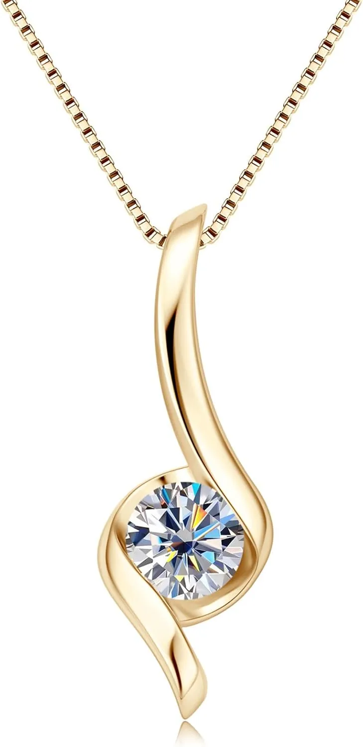1CT Moissanite Pendant Necklace for Women D Color VVS1 925 Sterling Silver Infinity Chain Necklace Gift for Her Wife Mom Birthday