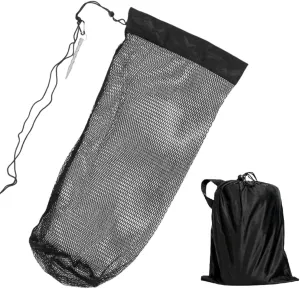 1Pcs Collapsible Fish Collection Bag - Portable Nylon Fishing Net with Drawstring and Lure Holder, Black